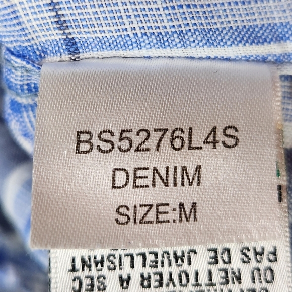 Bugatchi Julian Plaid Check Linen Shirt BS5276L4S Denim Blue Mens Sz Med - Picture 9 of 11